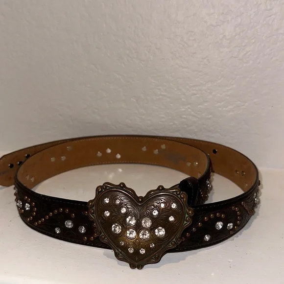 Justin Brown Leather Rhinestone Belt - Picture 1 of 4